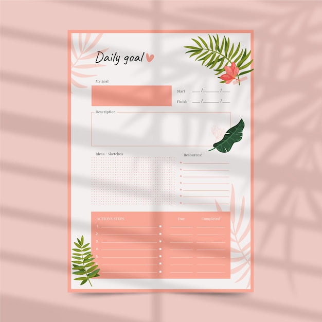 Daily goals planner template