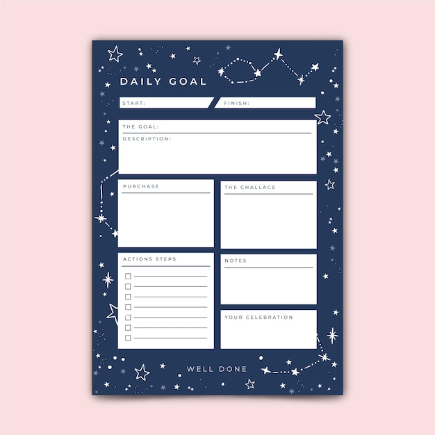 Daily goals template with stars