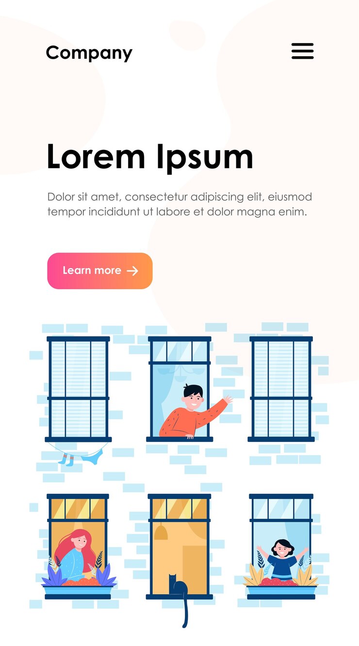 무료 Vector 열린 창에서 일상 생활. 이웃, 건물, 홈 웹 템플릿