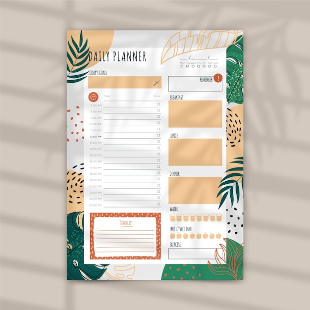 Daily planner template with leaves