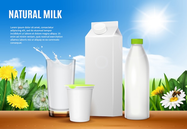 Dairy packaging realistic composition Free Vector