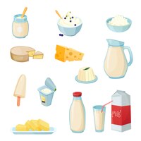 Vettore gratuito set di prodotti lattiero-caseari
