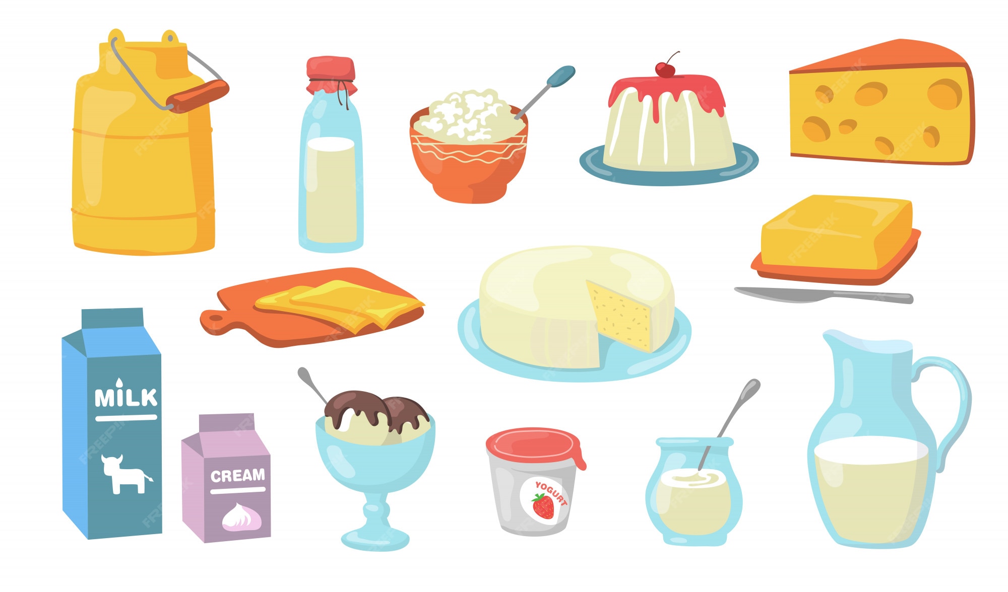 Free Vector | Dairy products set