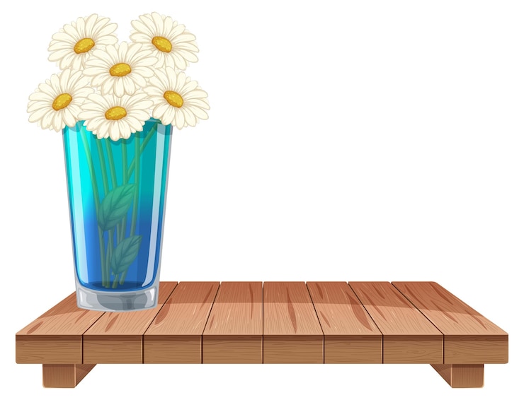 Free Vector daisies in a vase on wooden table