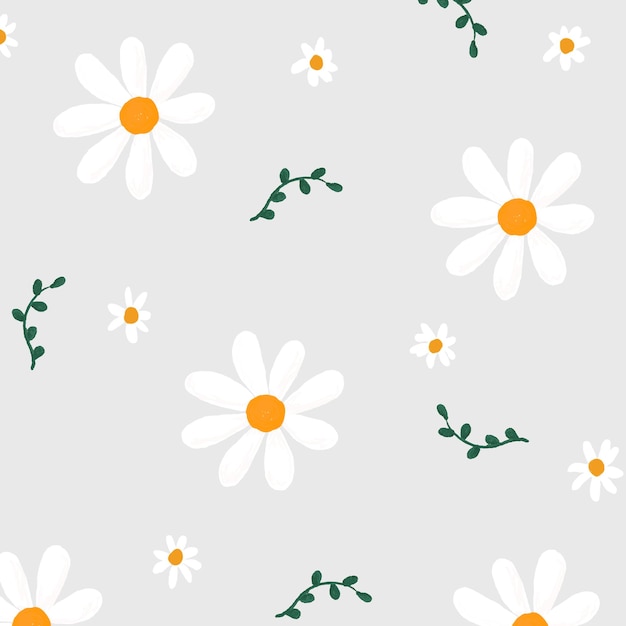 Daisy flowers patterned background vector cute hand drawn style