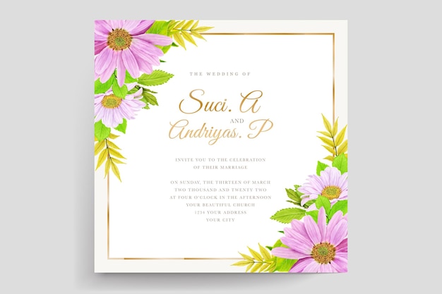 daisy with pink color and soft leaves card set