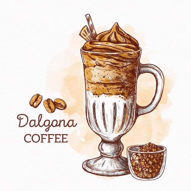 Dalgona coffee illustration concept