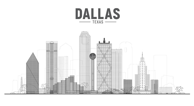 Illustrazione vettoriale dello skyline della città di dallas texas us su sfondo bianco concetto di viaggi d'affari e turismo con edifici moderni immagine per il sito web banner di presentazione