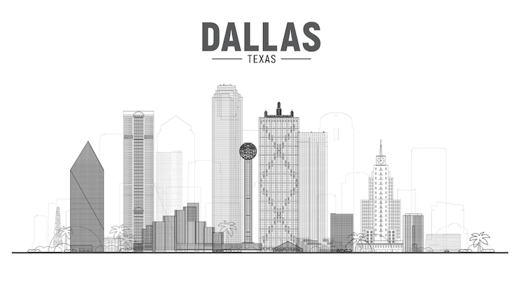 Free Vector dallas texas us city skyline vector illustration on white background business travel and tourism concept with modern buildings image for presentation banner web site