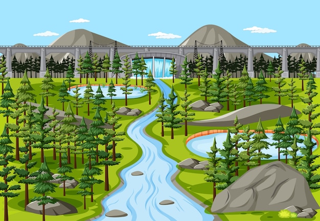 Dam in nature landscape scene