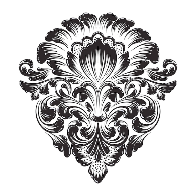 Damask central element isolated vector damask illustration