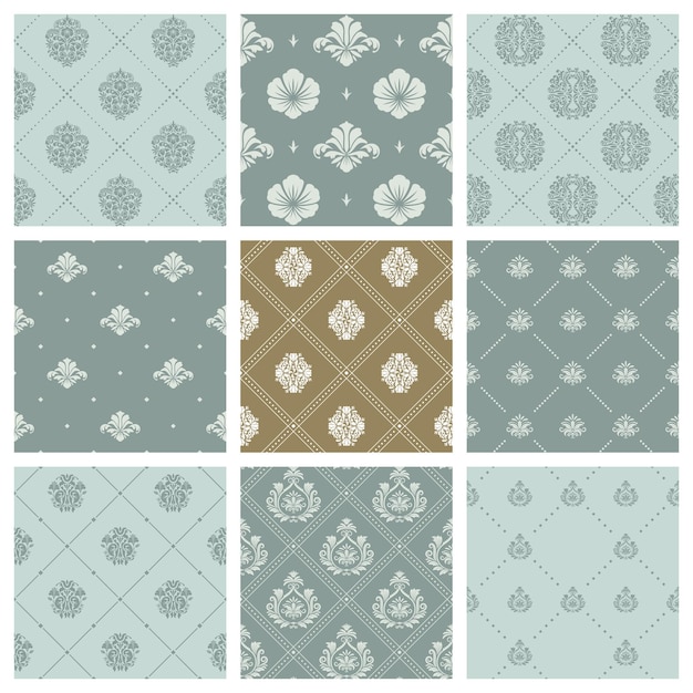 Free vector damask seamelss patterns set