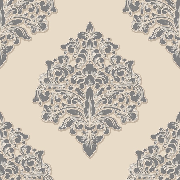 ダマスク織のシームレスなパターン要素。古典的な豪華な昔ながらのダマスク織の飾り、壁紙、テキスタイル、ラッピングのための王室のビクトリア朝のシームレスなテクスチャ。絶妙な花のバロック様式のテンプレート。