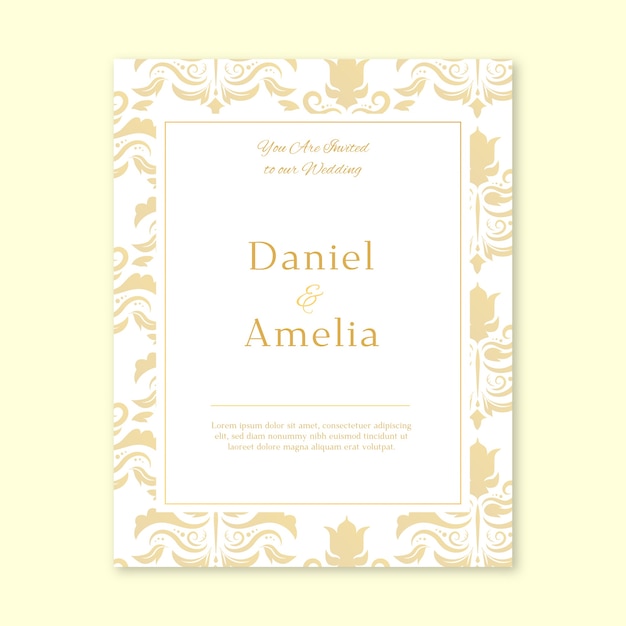 Free vector damask wedding invitation elegant style