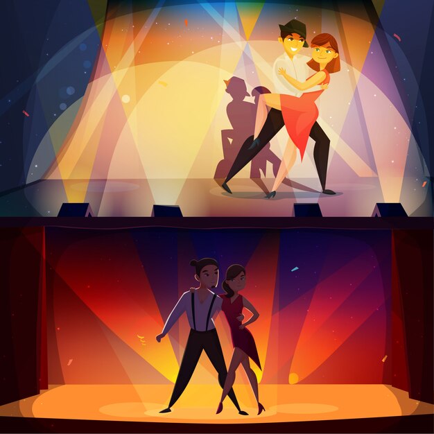 dance banners set retro cartoon 
