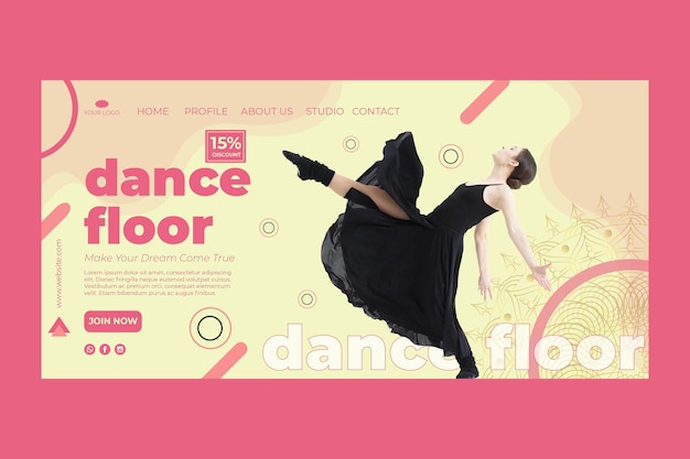 Free vector dance class home page template with photo