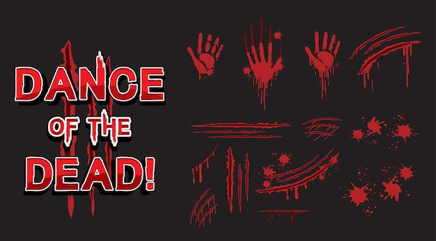 Free vector dance of the dead text design with bloody hand prints