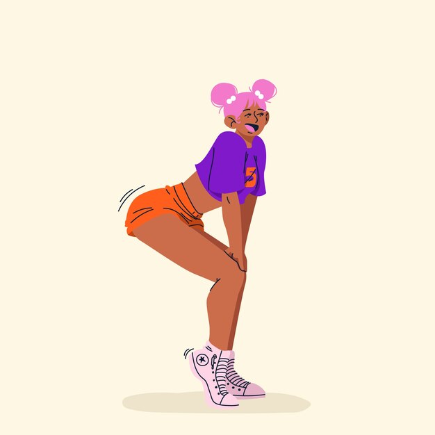 ダンス手描きフラットtwerkイラスト