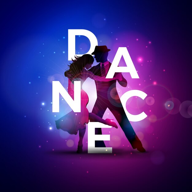 Dance Illustration with Tango Dancing Couple and White Letter