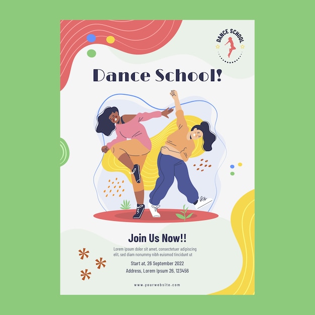 Dance school hand drawn flat poster