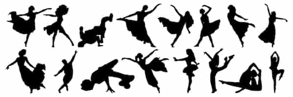 Vettore gratuito pacchetto di silhouette di danza di sagome di ballerine
