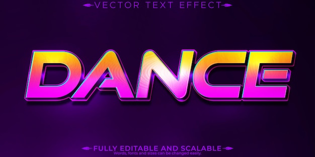 Vettore gratuito effetto di testo di danza, musica modificabile e stile di carattere personalizzabile della discoteca