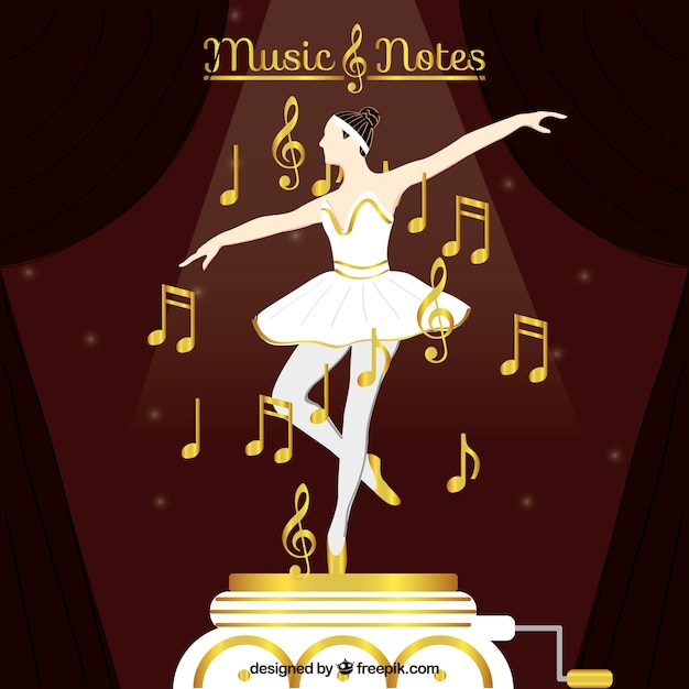 Dancer background with golden musical notes