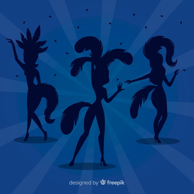 Бесплатное векторное изображение Танцор силуэты бразильский карнавал фон