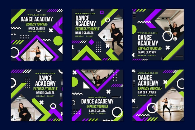 Free vector dancing academy instagram post template