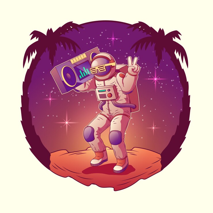 Free Vector dancing astronaut or spacemen character in space suit and sunglasses