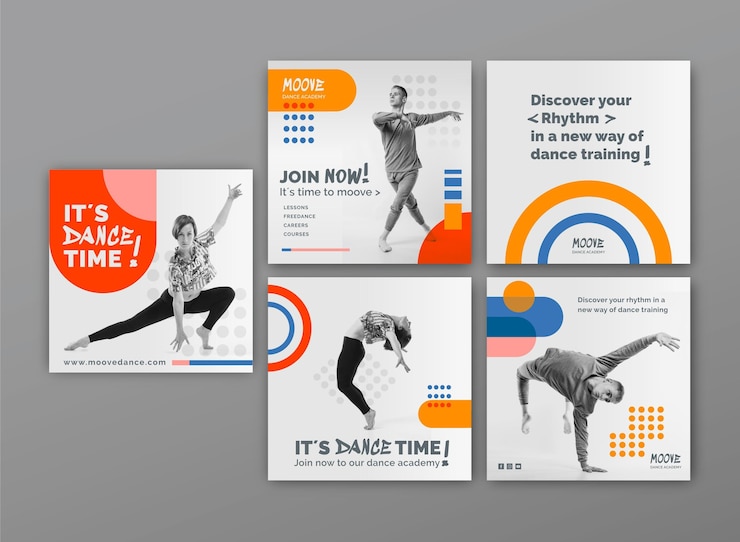 Free Vector dancing classes instagram posts collection