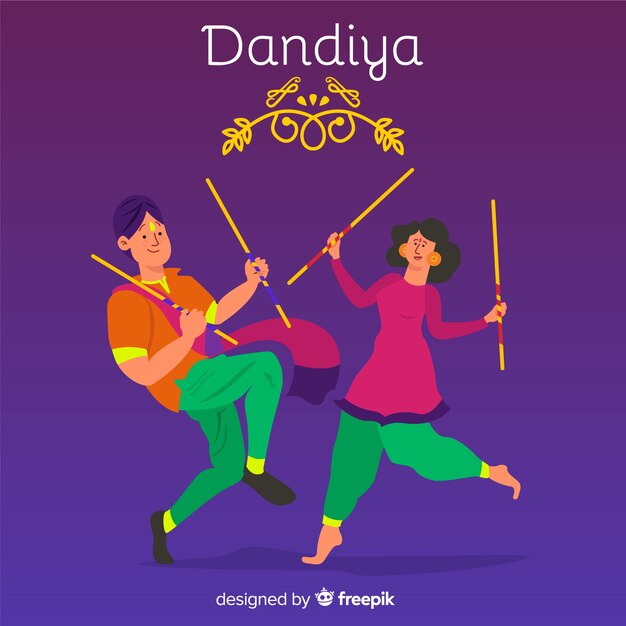 カップルの飾りdandiyaの背景を踊る
