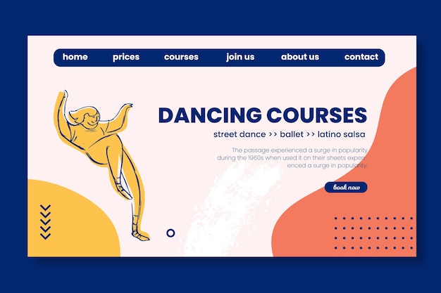 Free vector dancing courses school landing page web template