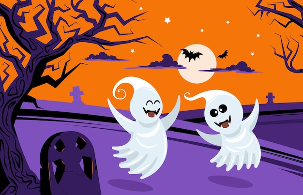 Dancing ghosts cartoon composition