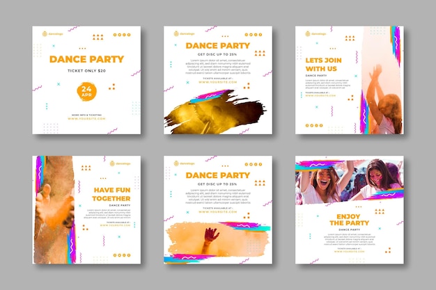 Free vector dancing instagram posts collection