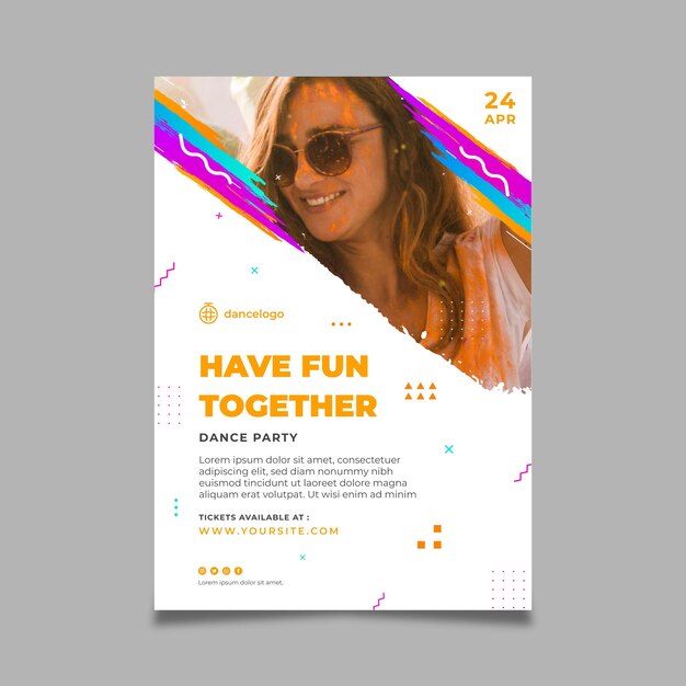 Dancing party poster template memphis style