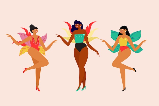 Free vector dancing people brazilian carnival isolated on pink background