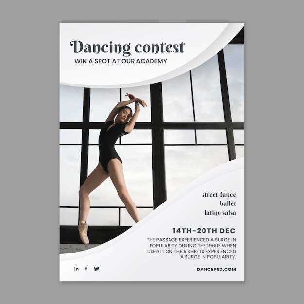 Free vector dancing poster template with photo