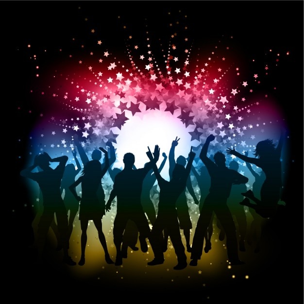 Dancing silhouettes at disco background