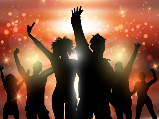 Dancing silhouettes in a party background