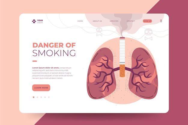 Бесплатное векторное изображение Опасность курения шаблона целевой страницы