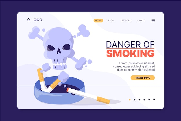 Free vector danger of smoking landing page template