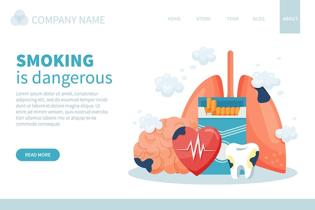 Free vector danger of smoking - landing page