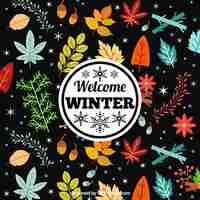 Free vector dark background of colorful winter leaves