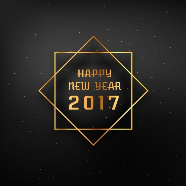 Free Vector dark background of happy new year 2017 with golden frame