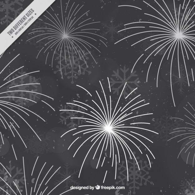 Free vector dark background with fireworks and snowflakes