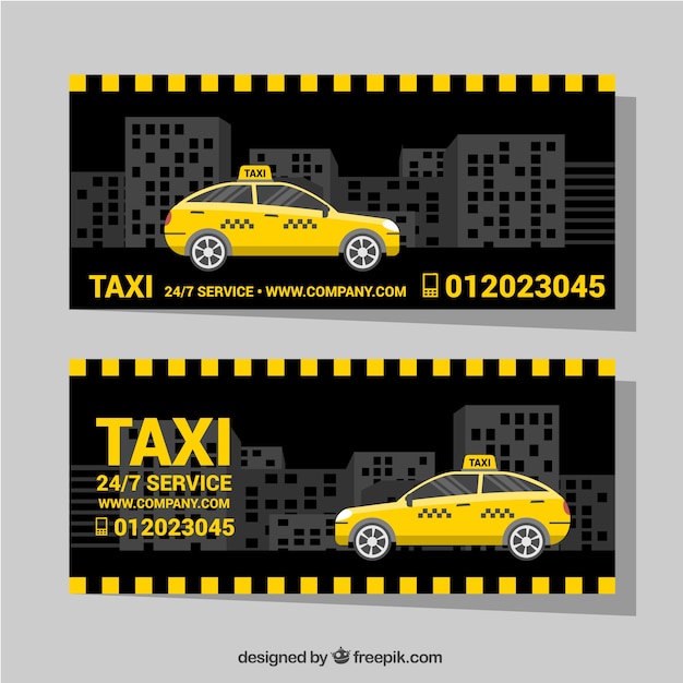 Vettore gratuito banner scuro con il taxi in città