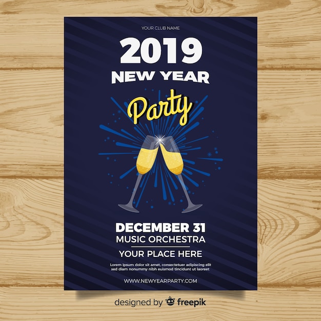 Free vector dark  blue 2019 new year party poster