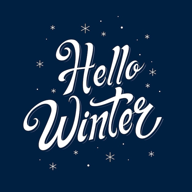 Dark blue background with hello winter lettering