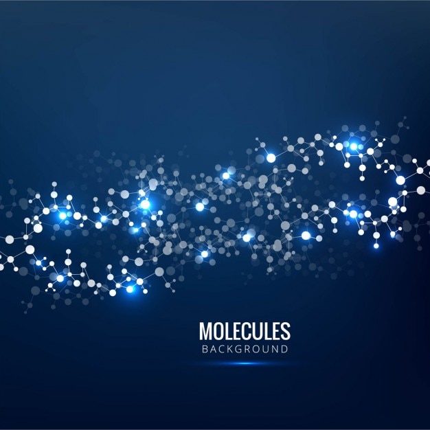 Dark blue background with molecules